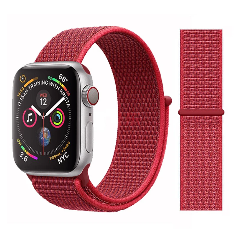 Для наручных часов Apple Watch, версии 3/2/1 38 мм 42 мм нейлон мягкий дышащий нейлон для наручных часов iWatch, сменный ремешок спортивный бесшовный series4/5 40 мм 44 мм - Цвет ремешка: Color27 Red