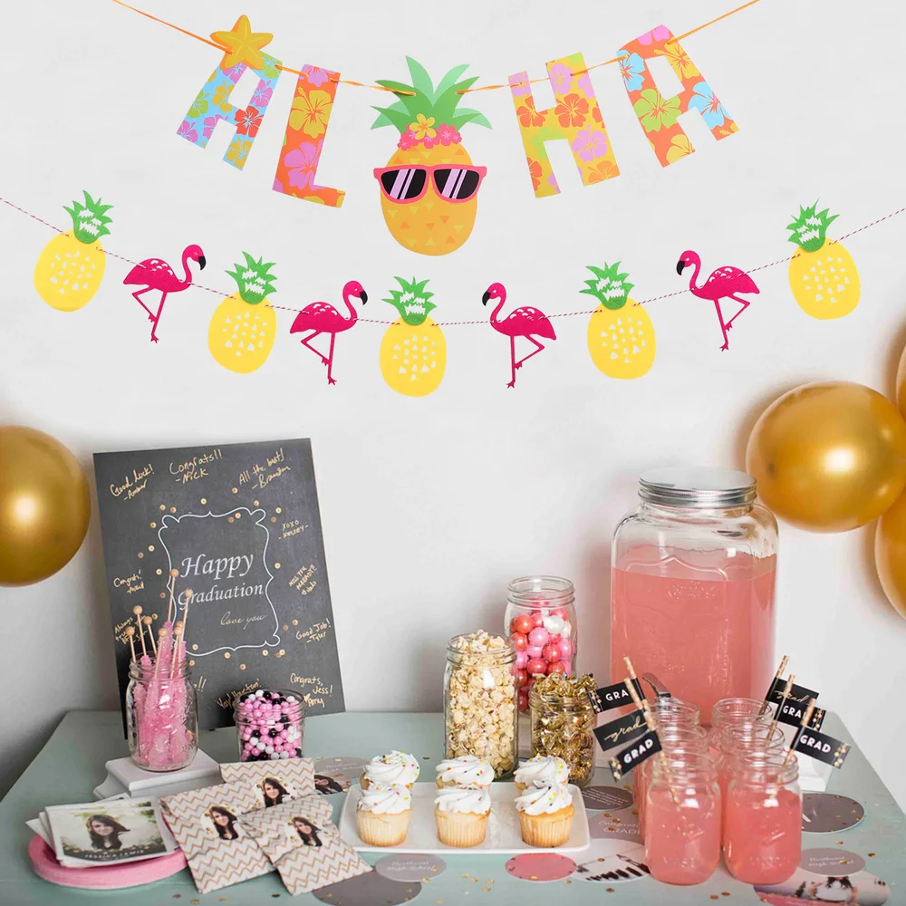 

1 Set Hawaiian Theme Party Decor Pineapple Banner Hanging Paper Fans