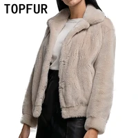 topfur fashion beige real fur coat woman import natural mink fur jacket high quality basic jacket short luxurious lapel collar