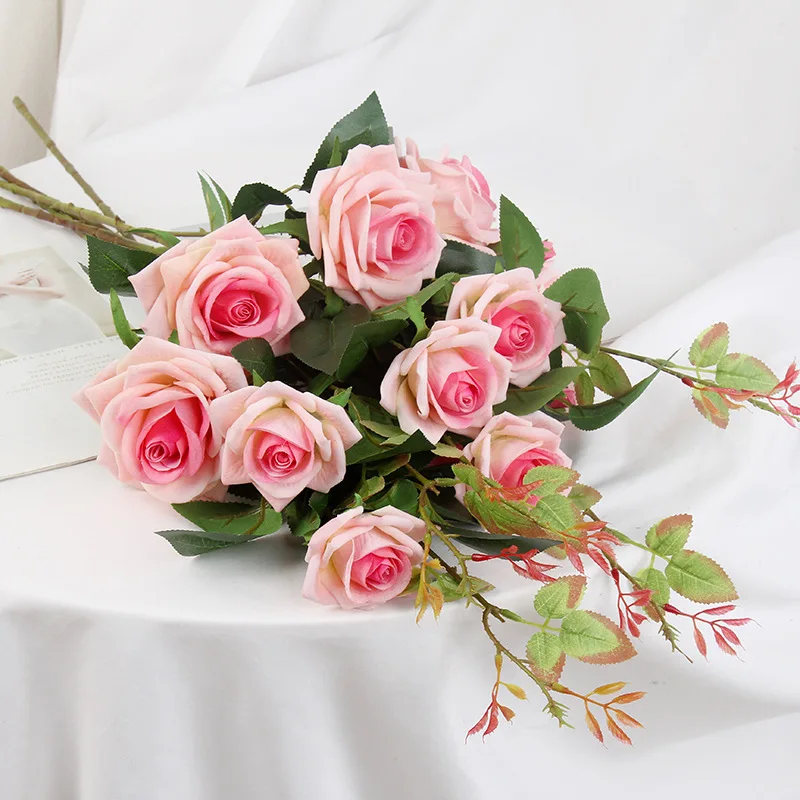 Rose pink 1 букет европейских роз или пионов искусственные цветы искусственные шелковые цветы на вечеринку пионы для свадебного украшения домашний декор для отеля венок - Цвет: Rose pink