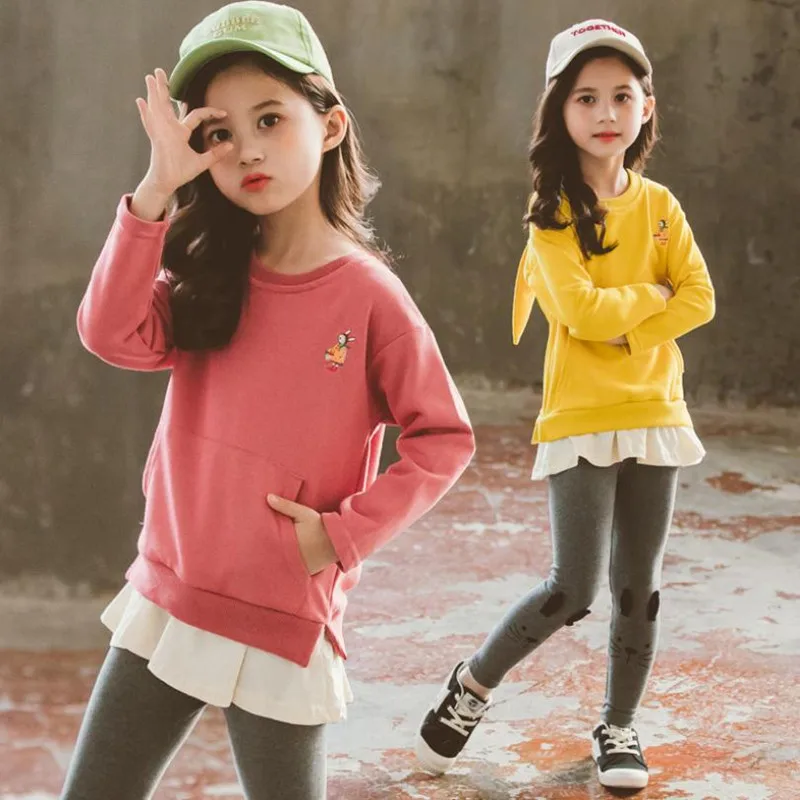 

Комплект спортивной одежды DFXD для девочек 3-12 лет, комплект из 2 предметов, свитшот с длинным рукавом и облегающие леггинсы с мультяшным кото...