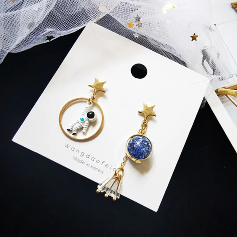 Новинка корейские серьги асимметричные капли с пентаграммой космические