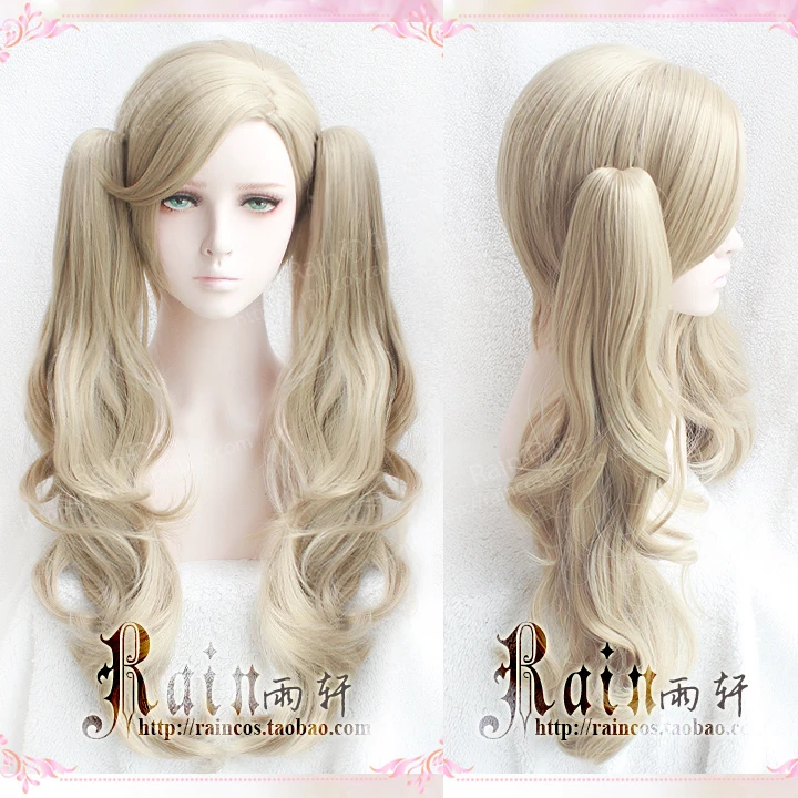 P5 Persona 5 Anne Takamaki длинные вьющиеся льняные Cos волосы с 2 клипсами на хвостиках