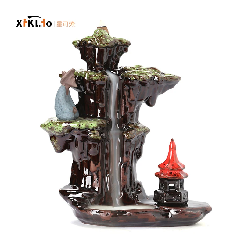 

Southeast Asia style Creative ceramic aroma burner High mountain and flowing water fisherman Backflow Craftwork Desk accessory