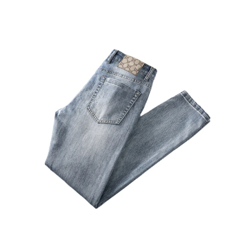 High-End Spring And Summer Thin Section Of Youth Men's Jeans Mid-Waist Cotton Retro Slim Stretch Feet Men's Clothing Trousers
