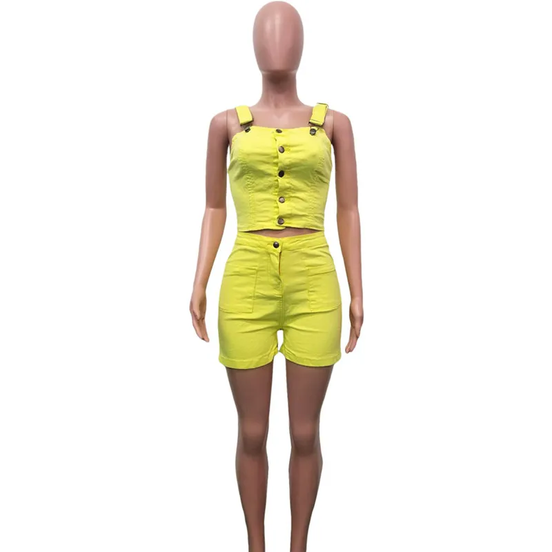 Женский сексуальный летний комплект из 2 предметов синий и желтый деним