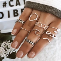 women fashion silver color ring vintage heart arrow geometric opening ring set