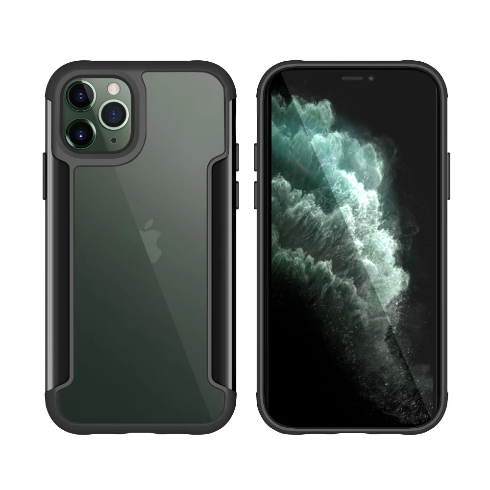 Черный Чехол для iPhone 11 Pro Max, прозрачный металлический чехол с амортизацией углов, устойчивый к царапинам, чехол для беспроводной зарядки s - Цвет: Черный