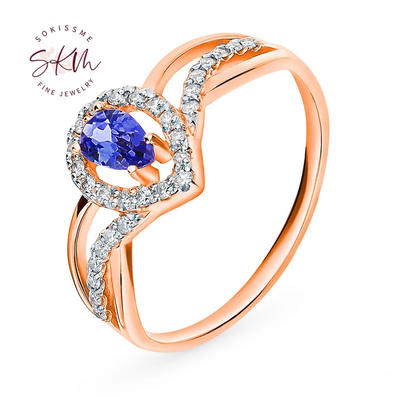 

SKM sapphire rings flower rings for women Vintage 14k rose gold brand designer Engagement rings designer Luxury Fine Jewelry