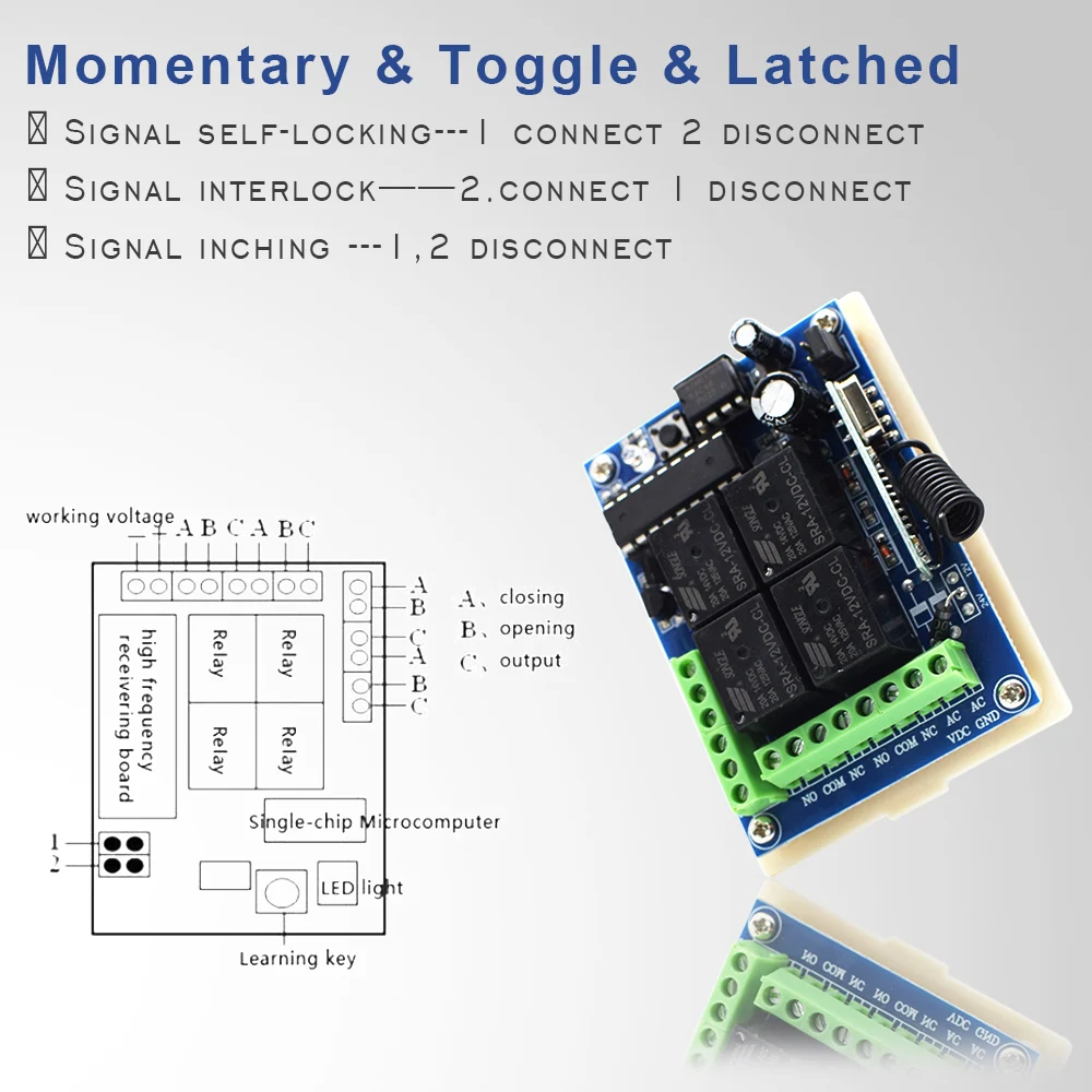433Mhz universal wireless remote control switch DC12V 4CH relay receiver module and 4-channel RF 433 Mhz transmitter | Безопасность и