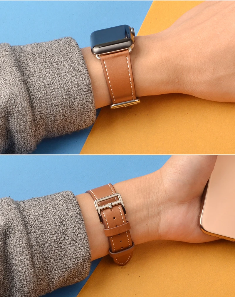 Kebitt кожаные мужские и женские одноканальные ремешки для Apple Watch серии 5 4 1 2 3 три цвета iwatch двойной ремешок 38 40 мм 42 44 мм