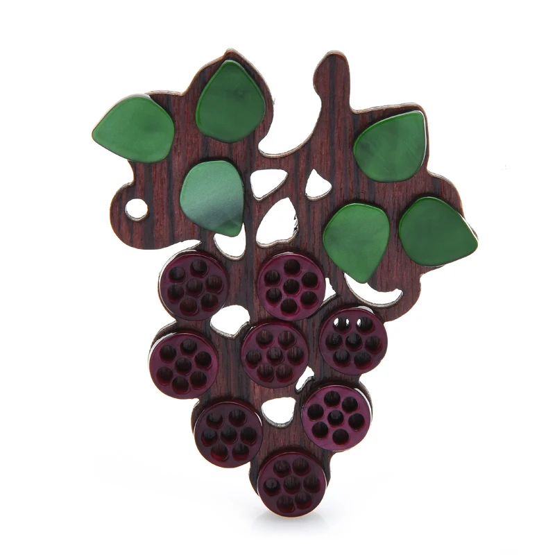 

Wuli&baby Wooden Grape Women Sweater Brooch Pins 2021 Designer Wood Brooches Light Fashion Jewelry Accessory Gift For New Year