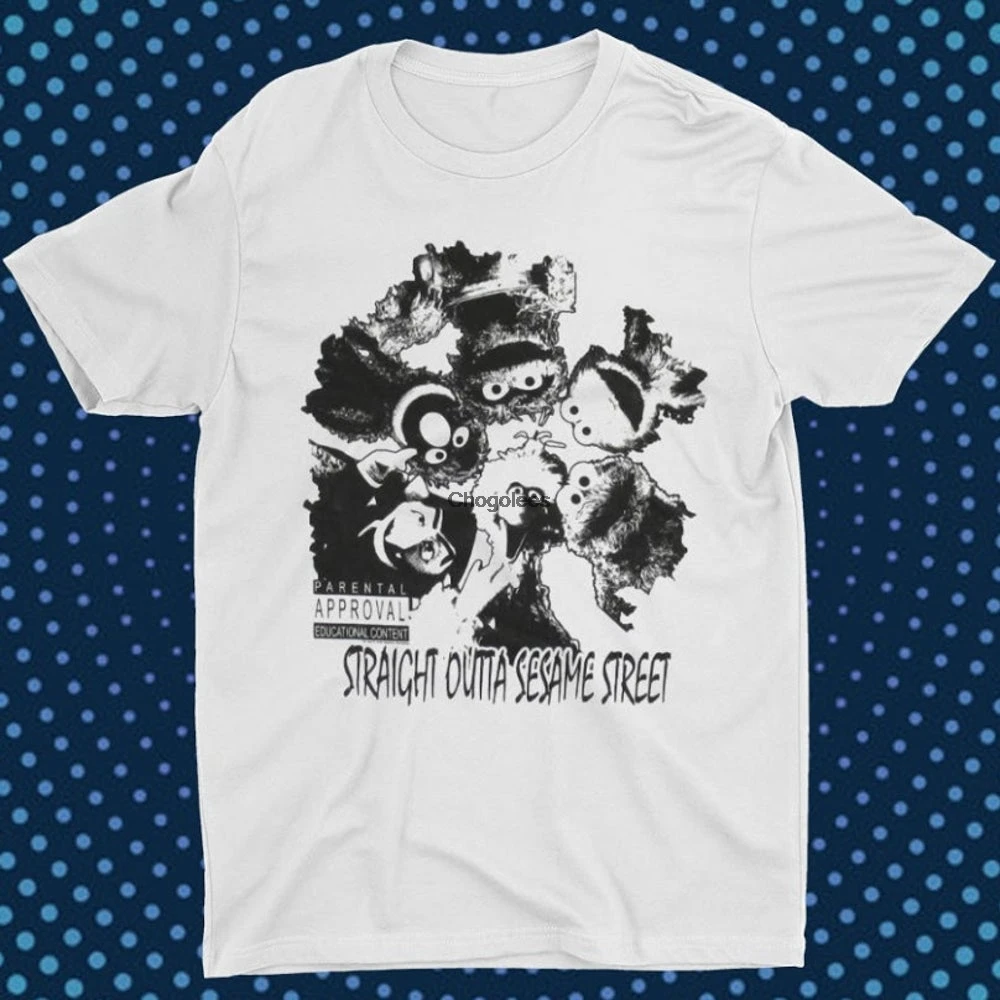 Белая прямая Футболка с принтом Улица Сезам новинка официальная модная
