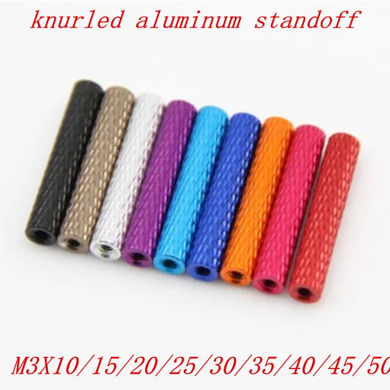 

10pcs/lot m3 3mm colourful aluminum knurled spacer standoff m3x10/15/20/25/28/30/35/37/40/45/50