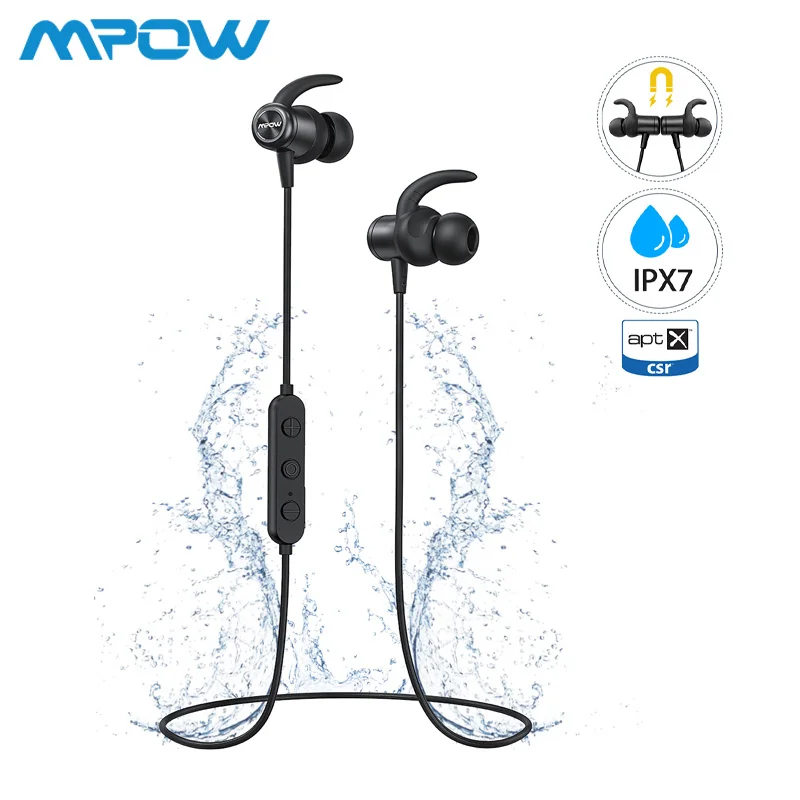 Mpow S11 ipx7 водонепроницаемые наушники APTX Bluetooth 5,0 спортивные наушники Магнитный дизайн 9H игра для iPhone samsung huawei Xiaomi - Цвет: Black