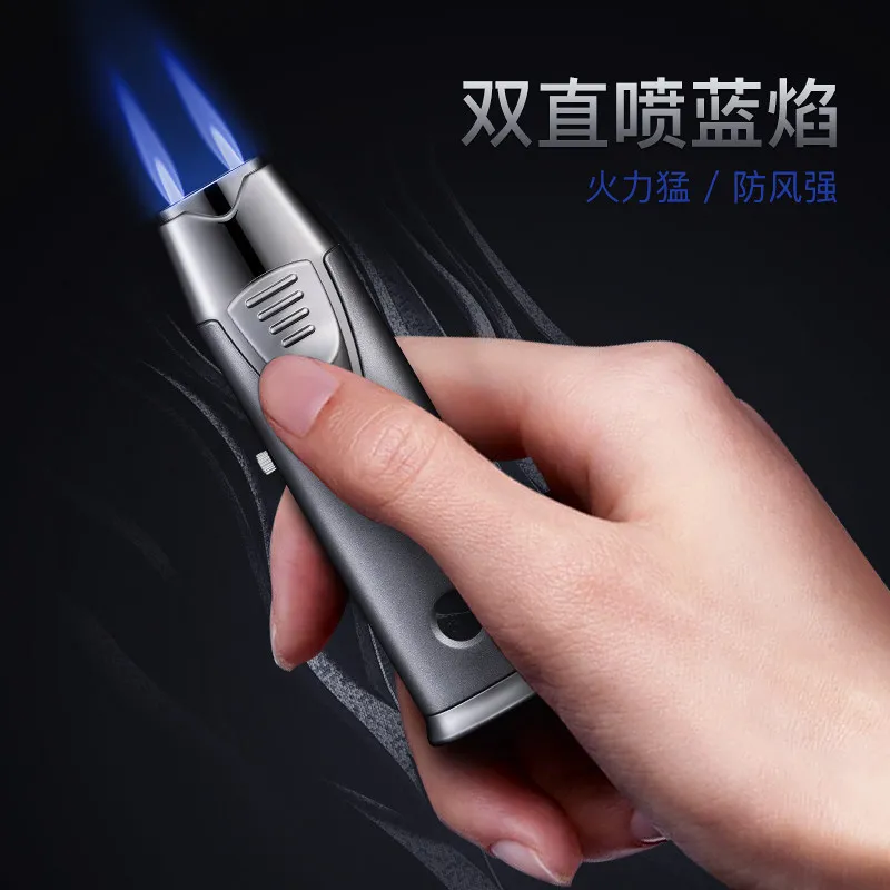 

Powerful Twin Turbo Jet Lighter Flashlight Metal Windproof Gas Can Fill Butane Lighter Men's Cigar Smoking Accessories Gift