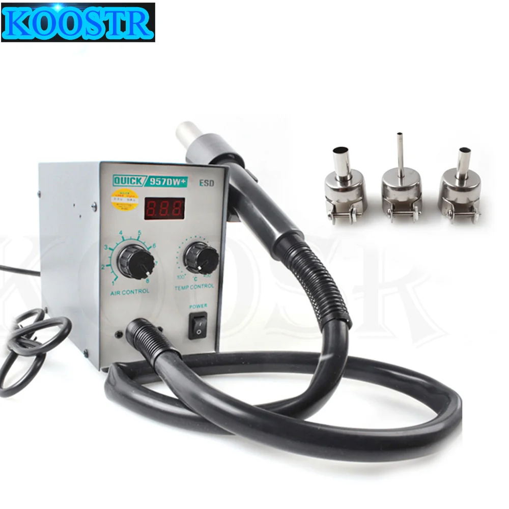 Новейшая модель; 220V быстрая 957DW+ светодиодный Дисплей Регулируемая горячий воздух Тепловая пушка с винтовой Ветер 400 Вт SMD паяльная станция с 3 воздушные сопла