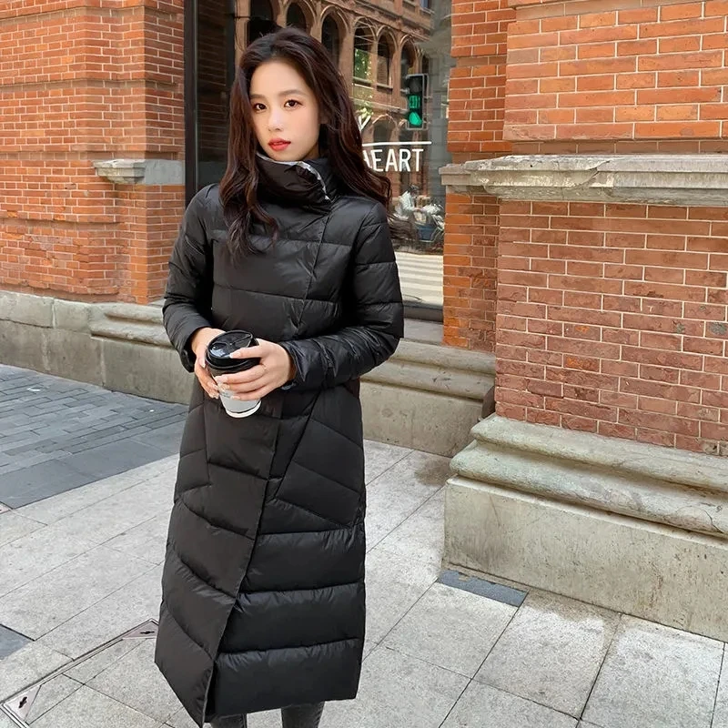 Off-season Clearance Antarctic 2021 Double-Sided Down Jacket Female Autumn Winter Light Mid-lengt Over-the-knee Coat Solid color