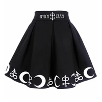 2021 harajuku punk rock gothic skirt black women witch moon printed high waist witch craft moon star print goth pleated skirts