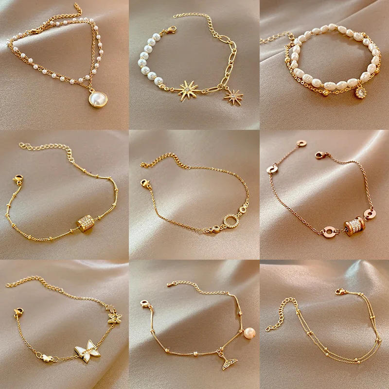 

Fashion INS Gold Pearl Bracelet for Women Girl Trendy CZ Zircon Butterfly Star Bracelet for Women Girl Drop Shipping