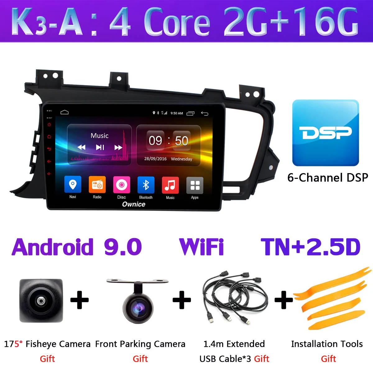 Панорамная камера 360 ° 4G LTE Android 9,0 4G+ 64G DSP CarPlay Автомобильный gps радио плеер для Kia K5 Optima 3 2011 2012 2013 - Цвет: K3-A