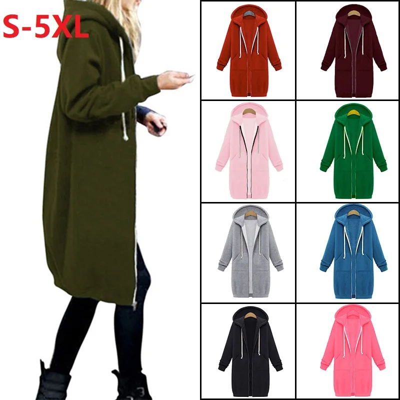 

Женская модная обувь; Сезон осень-зима одежда с длинными рукавами и капюшоном для девочек, с застежкой-молнией больших Размеры S-5XL пальто св...