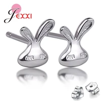 popular real 925 sterling silver little bunny shape stud earrings for women fashion fine silver earring wedding party jewelry