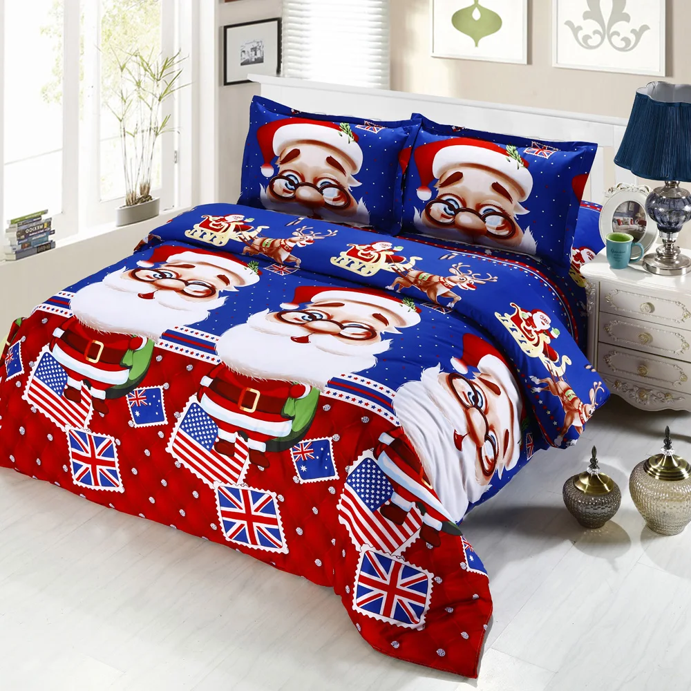 4pcs Christmas Santa Claus Bedding Sets Decorations For Home 3D Printed Cotton Set Duvet Cover Bed Bedclothes | Дом и сад