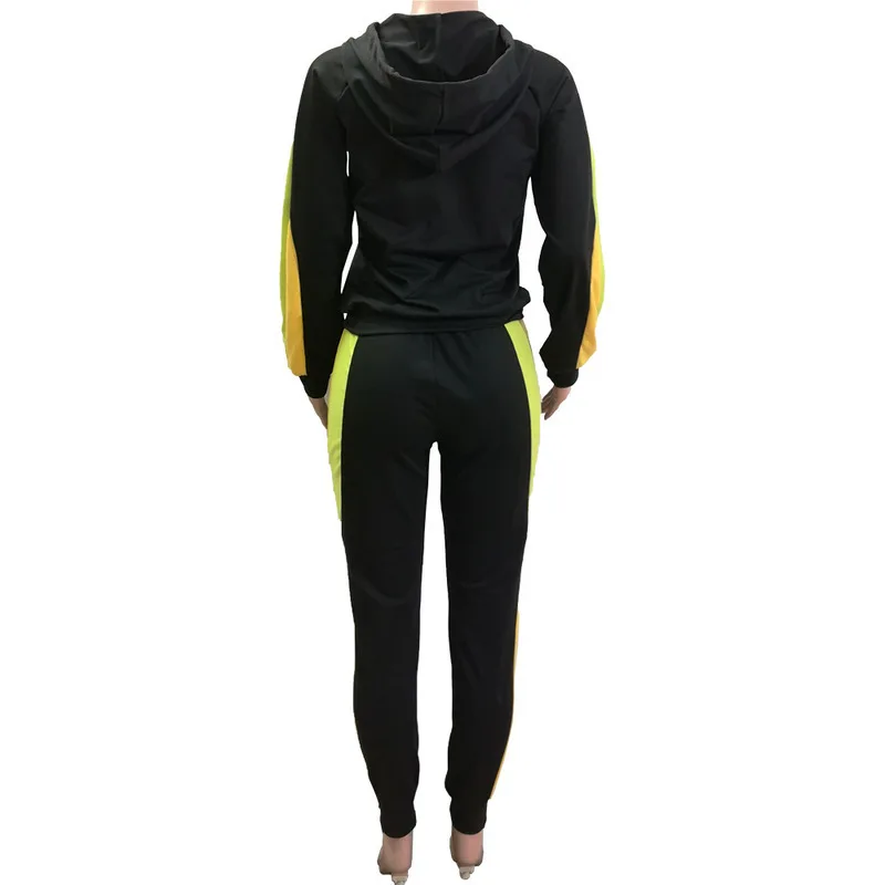 

Plus Size Color Black Two Piece Set Tracksuit for Women Long Sleeve Hooded Jacket+ Jogger Pants Sweatsuits Casual Matching Sets