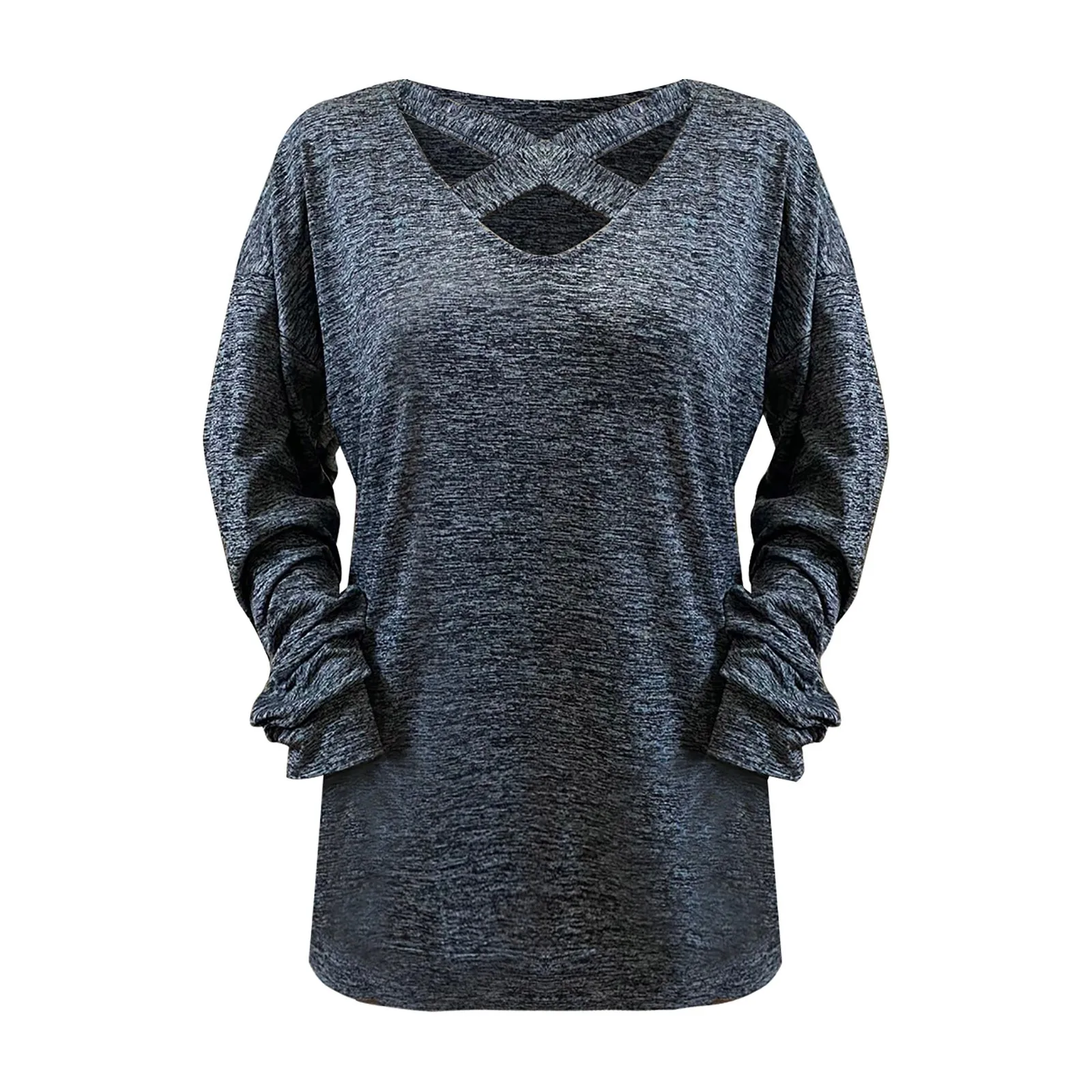 

Fashion Solid Criss Cross Blouse Shirt Sexy V-Neck Tops Tee Casual Autumn Winter Ladies Female Women Long Sleeve Blusas Pullover