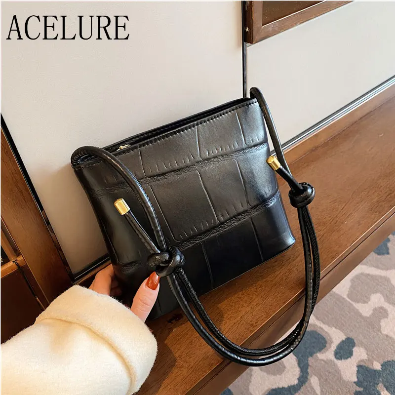 

ACELURE Vintage Bucket Bag For Women PU Leather Shoulder Bag Large Capcacity Crossbody Bag Double-pocket Handbag Designer Pouch