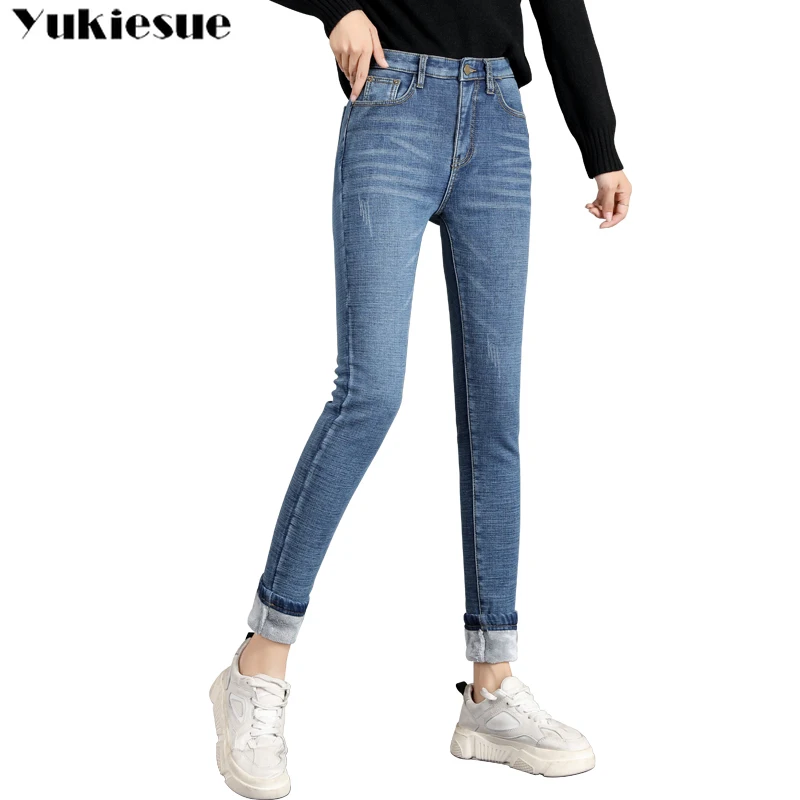 

Denim jeans woman Pants Streetwear Stretch Trousers Plus Size Thick Winter Warm Skinny Jeans for Women Female High Waist Velvet