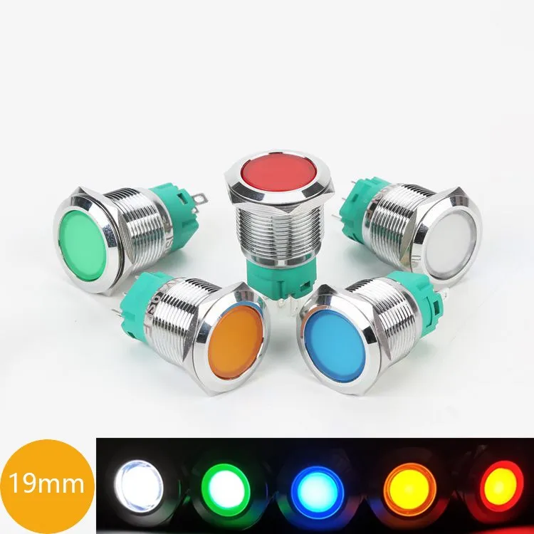 Металлический кнопочный переключатель 19 мм с большой светодиодной лампой