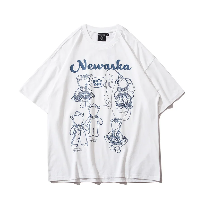

Summer Hipster Hip Hop Lovers Tops Tees Cute Cartoon Letter Print Short Sleeve Tshirt Women's Casual Loose Pure Cotton T Shirts