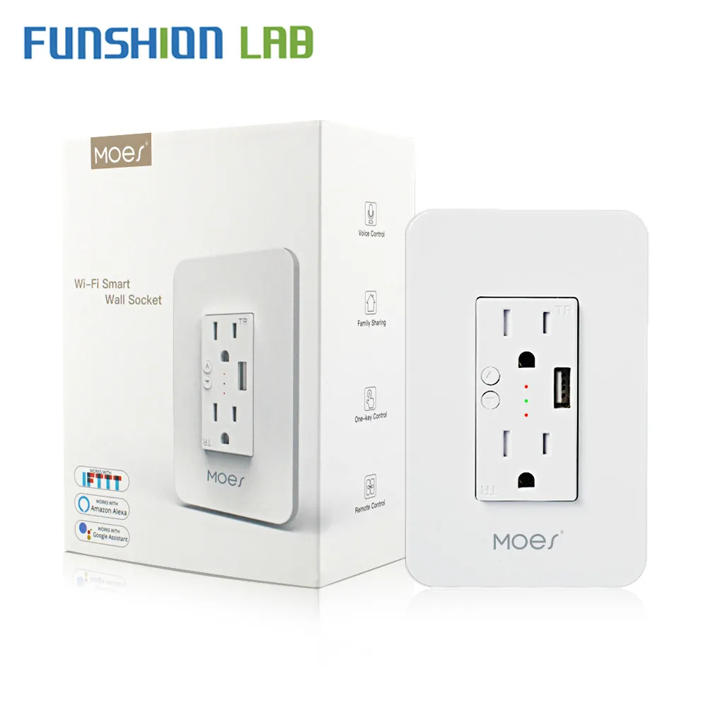 Wi-Fi Smart Wall Power Outlets Plug с 2 USB разъемами Life/Tuya APP дистанционным управлением где угодно