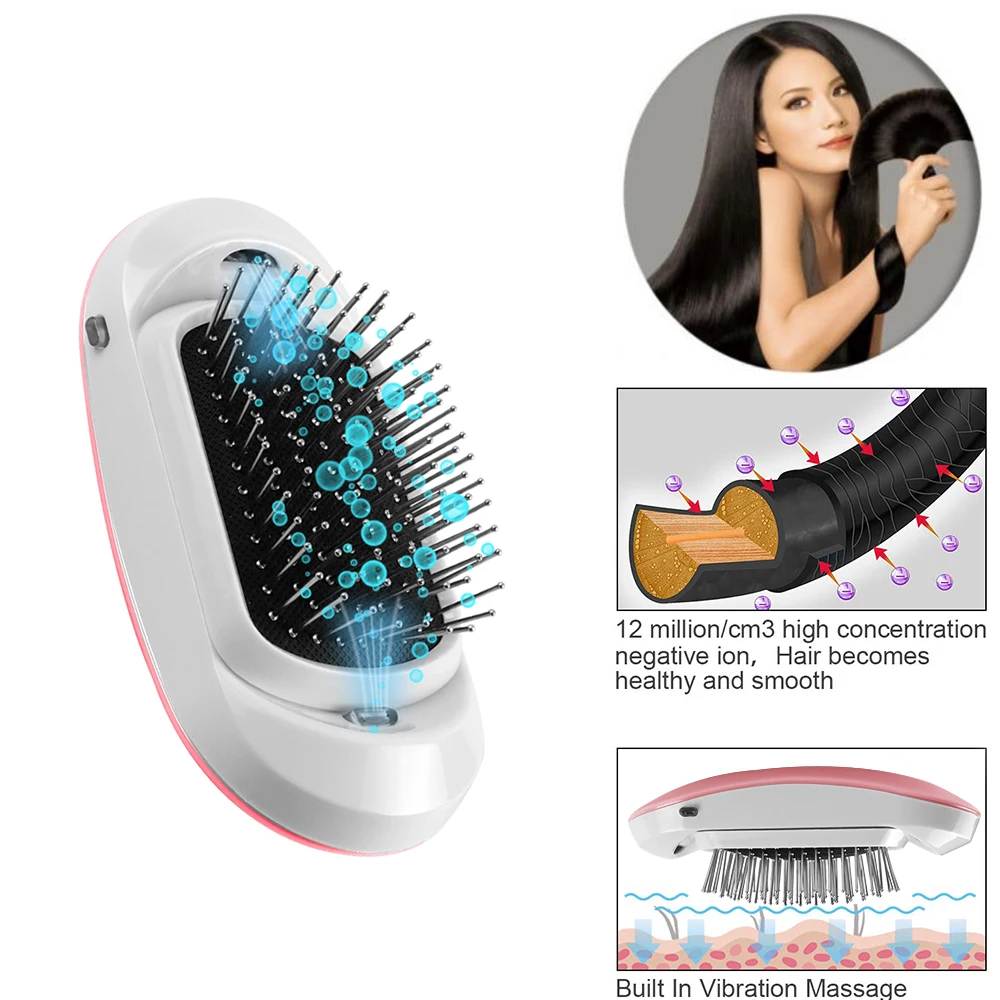 

2.0 Upgrade Portable Electric Ionic Hair Brush Vibration Head Massage Negative Ions Hair Comb Anti static Hairbrush Hair Styling