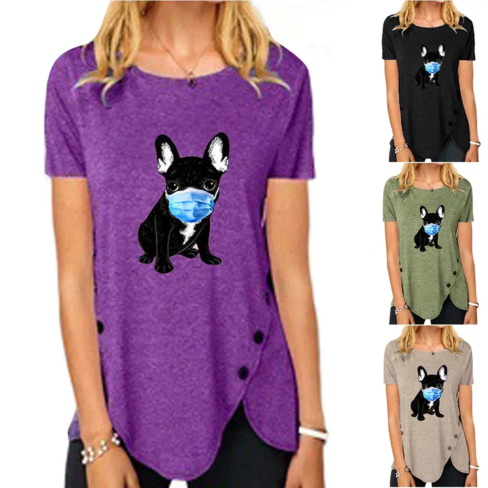 

Plus Size Fashion Womens Short Sleeve Dog Print Loose T-Shirts Summer Casual Tops Tees Female Clothing Tops cofekate