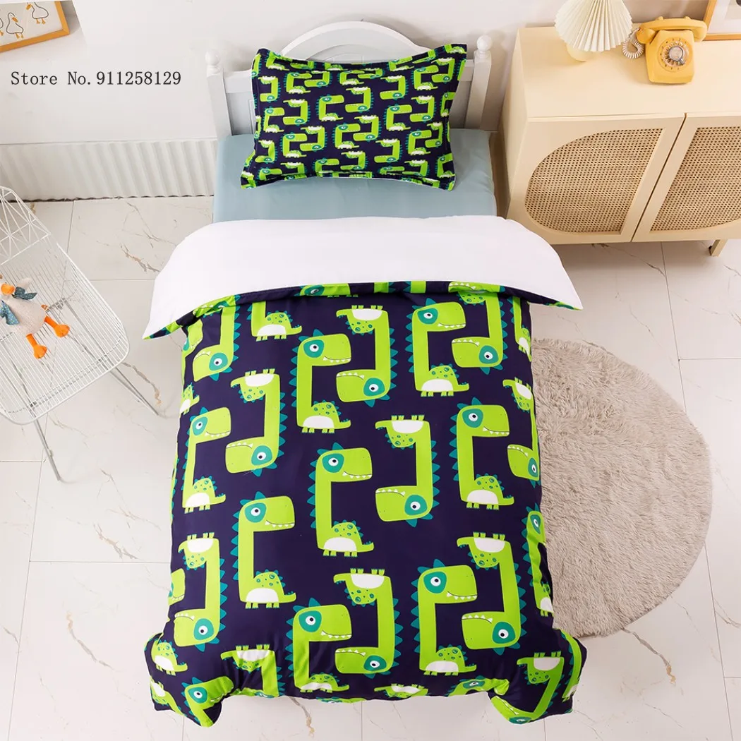 

2/3 Pcs Green Dinosaur Bedding Set Cartoon Cute Duvet Cover Set 3D Print For Teen Kids Bed Quilt Cover Home Textile Custom Size