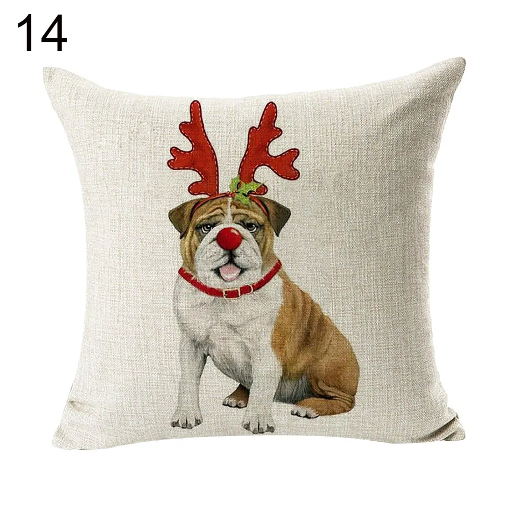 Рождественские с животными собака льняная Подушка Чехол для подушки дивана