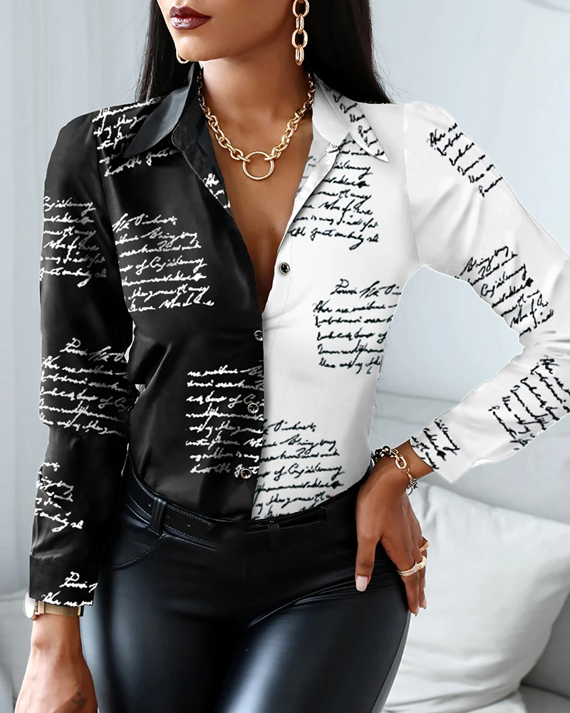 

Women Floral Print Lace Blouse Shirt Autumn Long Sleeve Sexy V-Neck Ladies Top Casual Button Female Fashion Slim