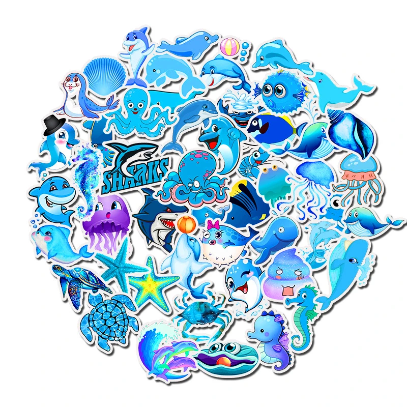 Pegatinas de dibujos animados de animales marinos para ni&ntilde;os, pegatina de bicicleta impermeable, para port&aacute;til, TV, nevera, 49 Uds./Set-0
