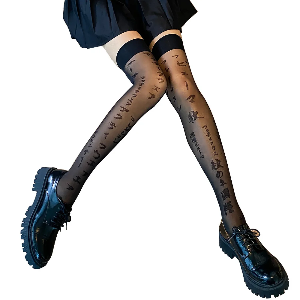 Knee Socks Autumn Winter Women's Long Socks Girls Thigh High Stockings Japanese Pattern Printed White Pantyhose Warm Tights 2022