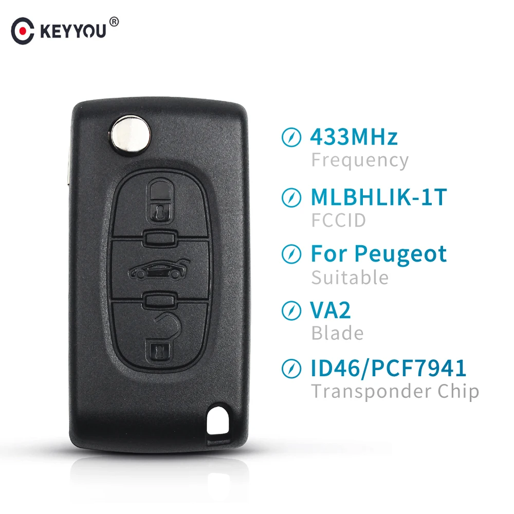 Брелок KEYYOU для Peugeot 307 дистанционный Автомобильный ключ 433 МГц ID46 PCF7941 с чипом Uncut VA2