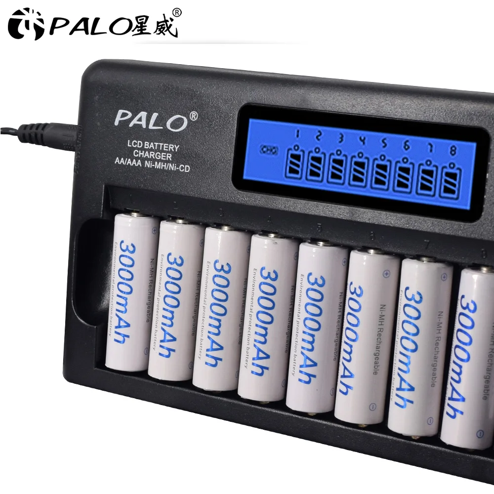 Зарядное устройство 16 слотов ЖК-смарт-зарядное для батарей AA AAA Ni-MH Ni-Cd 1 2 В шт. nimhAA