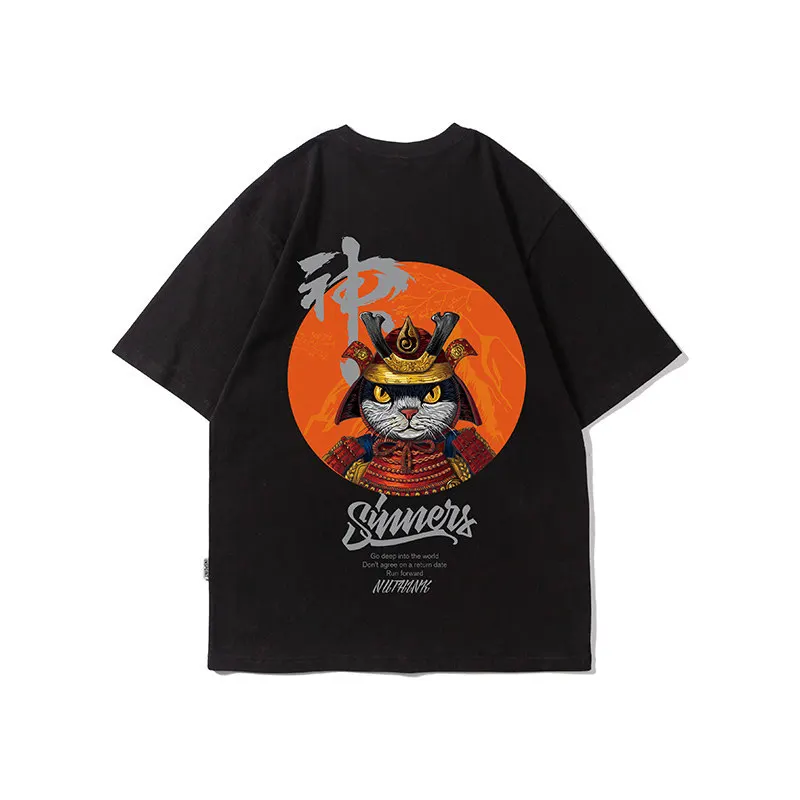 

ZAZOMDE Cotton Cool Oversized T Shirt High Street Hip Hop T-shirt Men Summer Blouse Casual Loose Cat print Tshirt Streetwear Men