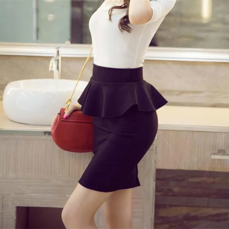 SexeMara Nova Primavera Tamanho Grande Saia Peplum Senhora Com Babados Feminino сексуальный мини Fenda Vermelho saia|Женские