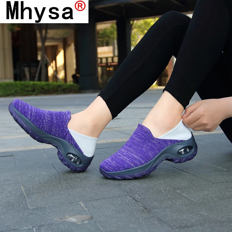 

Women Sneakers 2020 Woman Vulcanized Women's Fashion Knitted Platform Ladies Comfortable Mid Heels Female Sock Shoes Plus Size