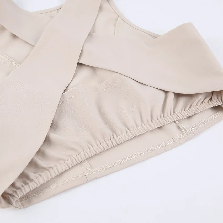 

Elegant Beige Hollow Out Cross Backless Slim Sleeveless Vest High Waist Wide Leg Trousers Set Women's Casual 2 Pieces Set Female