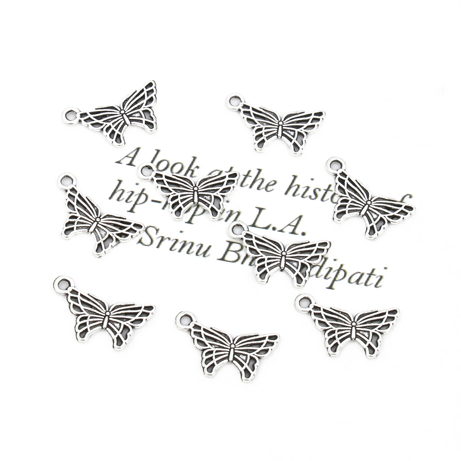 

50pcs/lot Silver Butterfly Metal Charms Beads DIY Bracelet Pendant Necklace Accessories For Jewelry Making 17*10mm Wholesale