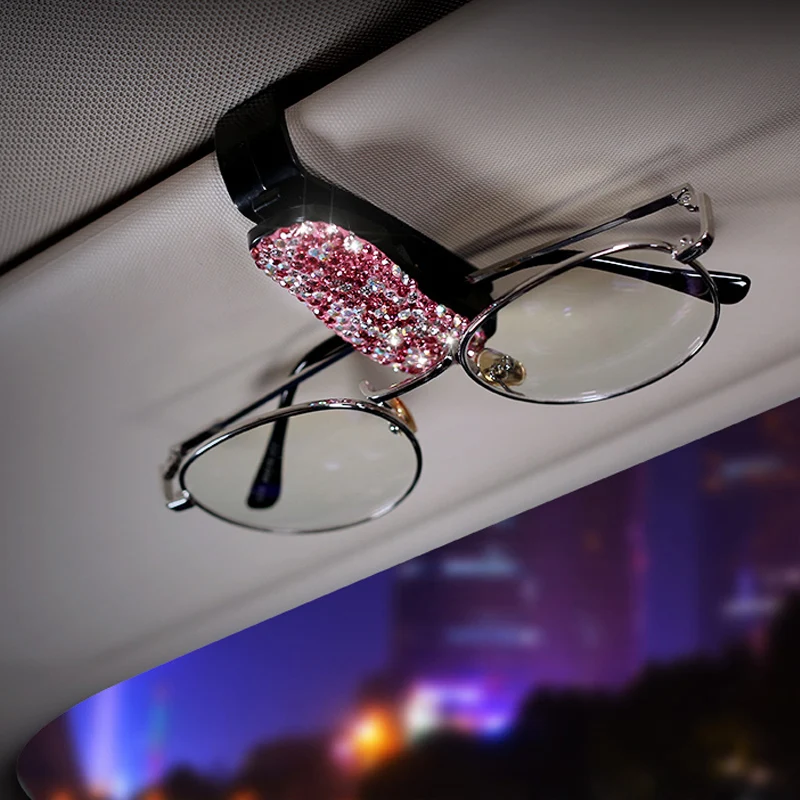 

1X Car Vehicle Sun Visor Sunglasses Eyeglasses Glasses Holder ABS Clip Credit Card Package ID Storage Bag with Diamond Hand-Made